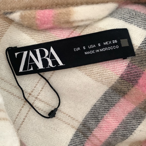Zara Pink Off White Gray Tan Plaid Wool Blend Oversized Shacket Shirt Jacket S - Picture 5 of 7
